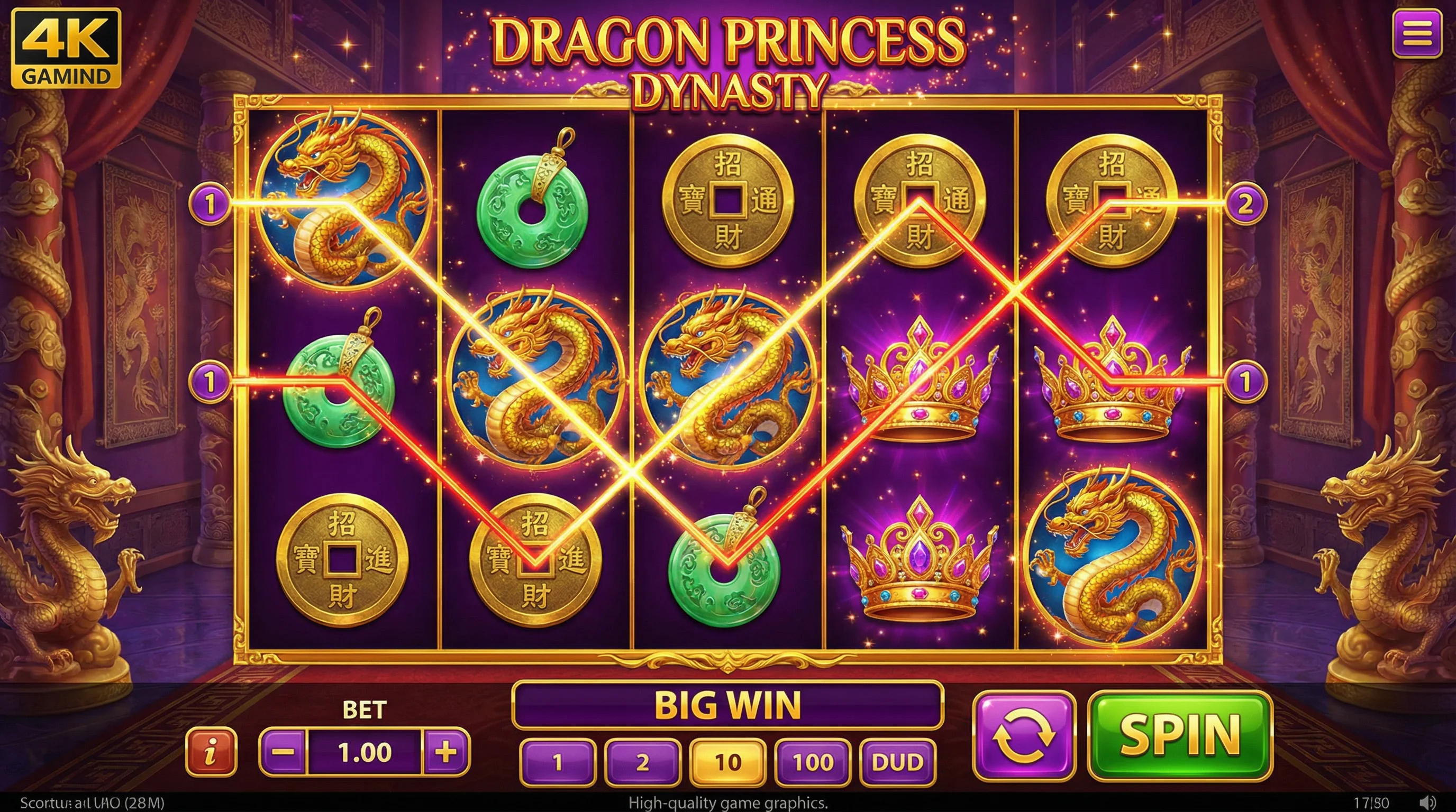 Tragamonedas Dragon Princess Dynasty optimizada para móvil